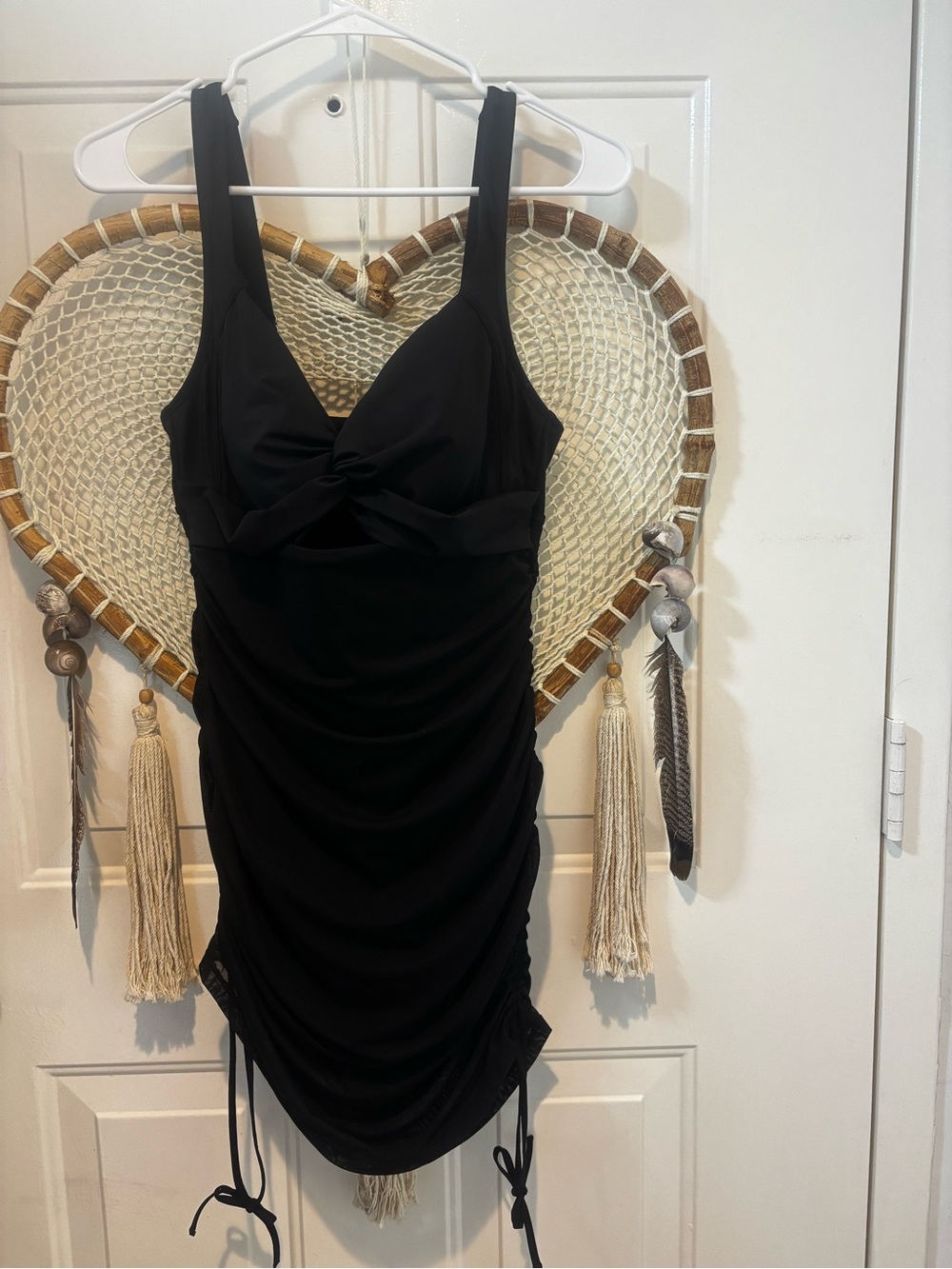 Shapellx Black Ruched swimsuit shapewear with Tie Details